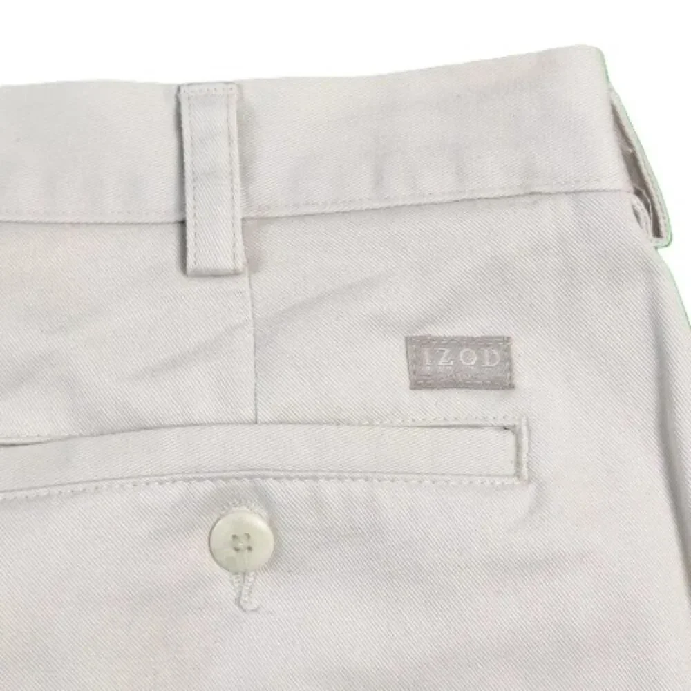 IZOD Men’s Khaki Chino Pants 34x32 Beige Pleated Cotton Dress Casual